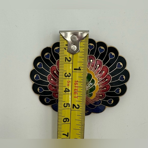 Cloisonné Enamel Rainbow Peacock Belt Buckle Great Vintage Condition! Gold Tone - Picture 9 of 9